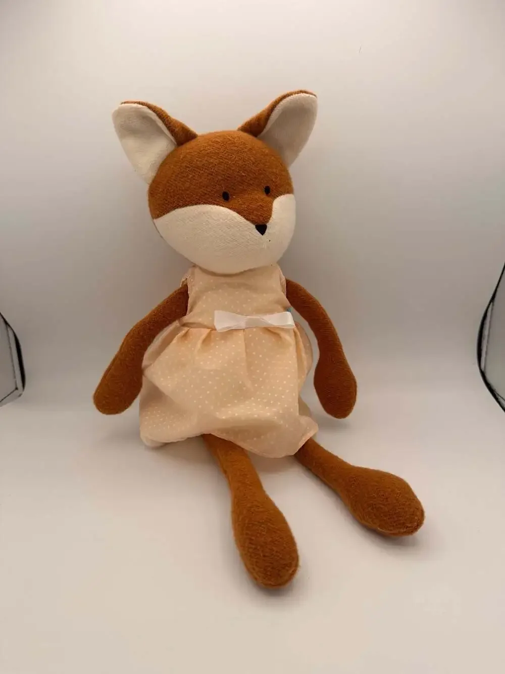 Manhattan Toy Fox Plush Toy in Peach Polka Dot Dress